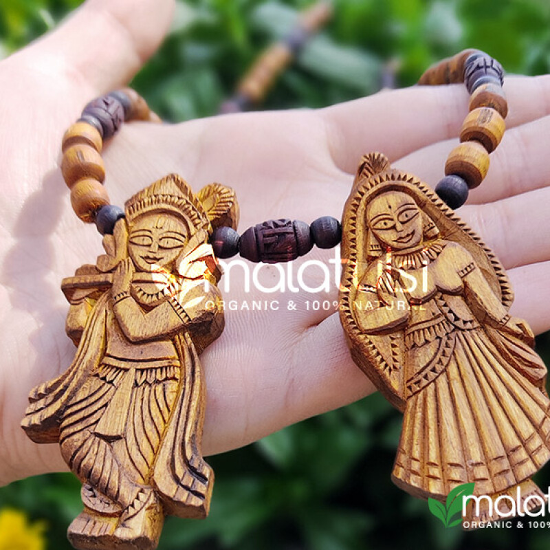 Shri Radha Krishna Tulsi Locket Mala with Brown Tulsi Beads