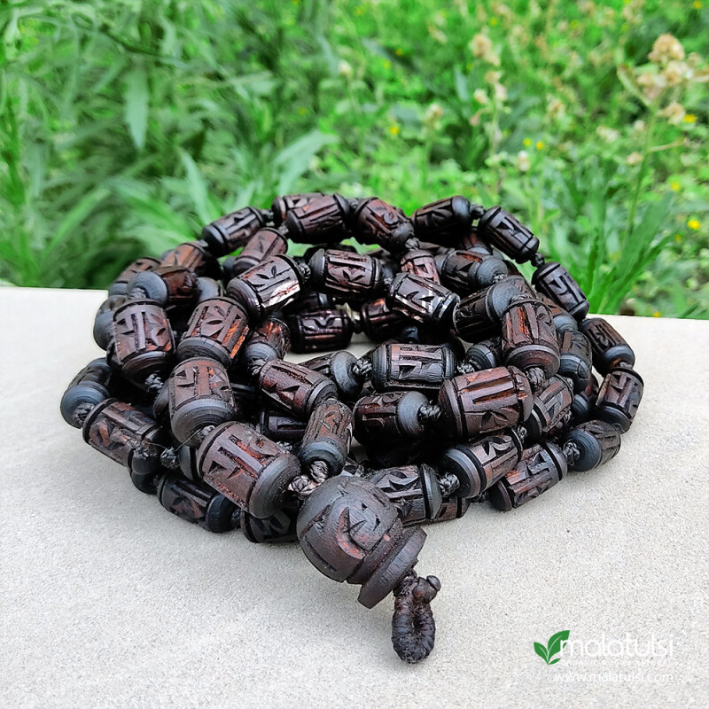 108+1 Big Brown Beads Radha Name Carving Tulsi Japa Mala