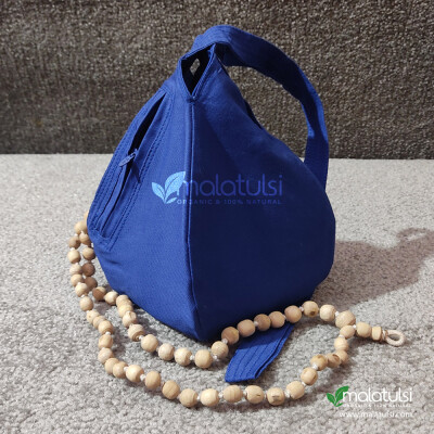 ISKCON Tulsi 108+1 Beads Japa Mala with Blue Japa Bead Bag