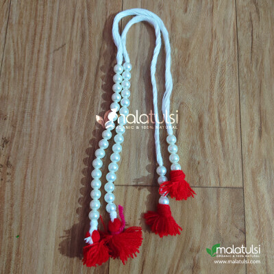White Pearl Counter Mala with Red tassel for Chanting
