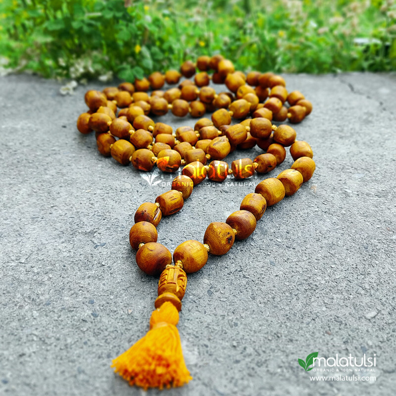 108+1 Golden Big Beads Tulsi Japa Mala with Yellow Tassel