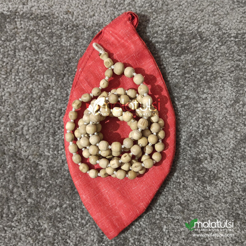 108+1 Beads Tulsi Japa Mala with Red Cotton Japa Bag