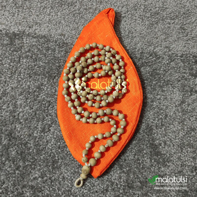 108+1 Beads Tulsi Japa Mala with Orange Cotton Japa Bag