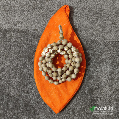 108+1 Beads Tulsi Japa Mala with Orange Cotton Japa Bag