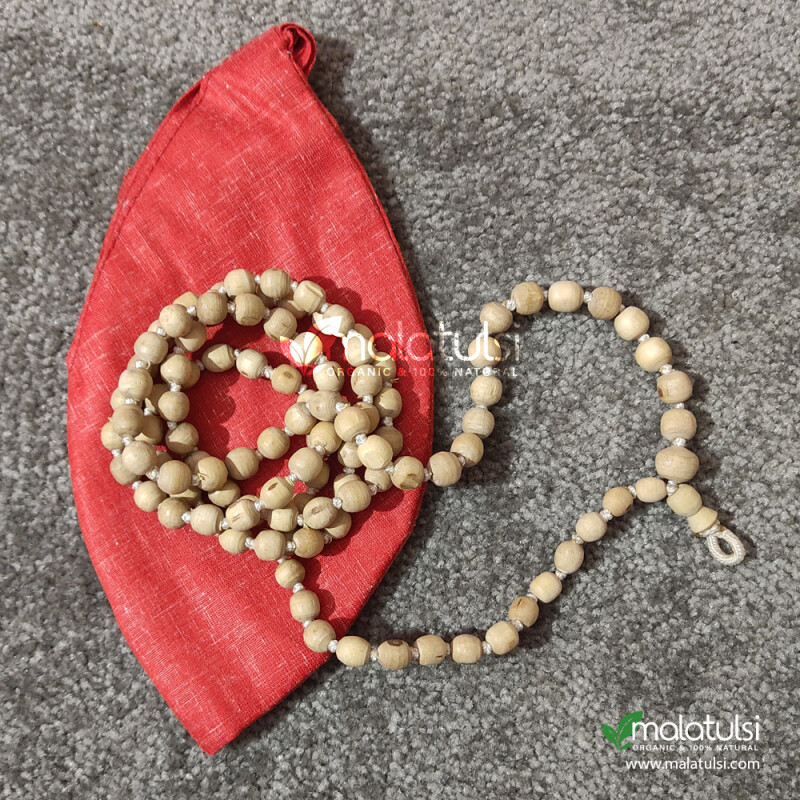 108+1 Beads Tulsi Japa Mala with Red Cotton Japa Bag