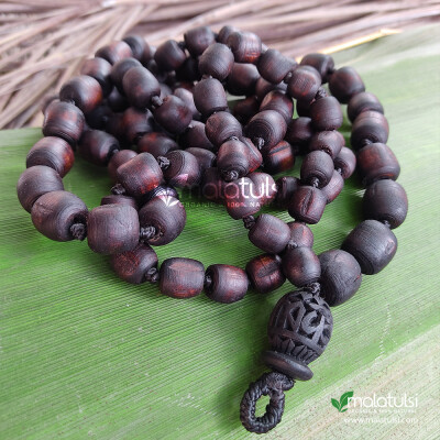 108+1 Brown Beads with Krishna Guru Bead Original Tulsi Japa Mala