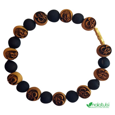 Om Beads Tulsi Bracelet with Black Shyama Tulsi Beads