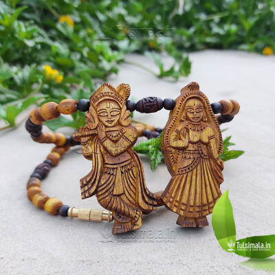 Shri Radha Krishna Tulsi Locket Mala with Brown Tulsi Beads