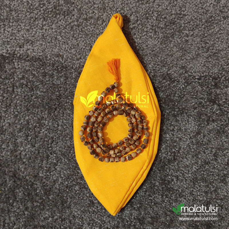 Raw Tulsi Japa Mala with Yellow Japa Bag