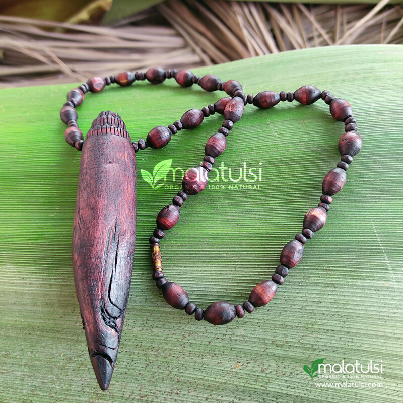 Shankh Pendant Original Tulsi Mala with Brown Beads