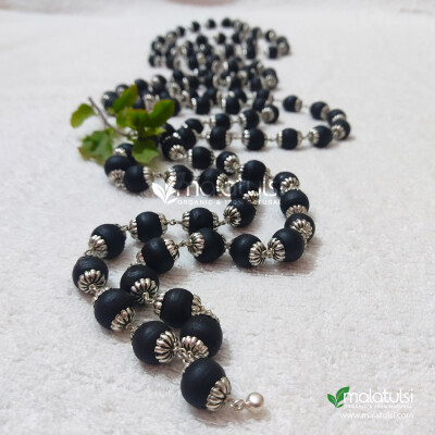 108+1 Black Beads with Silver Caps Original Tulsi Japa Mala